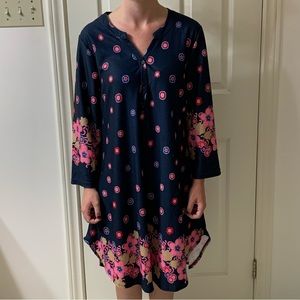 🌷3 for$25🌷R&B Collection, US 1X, Navy & Pink Floral Pocketed Long Sleeve Dress